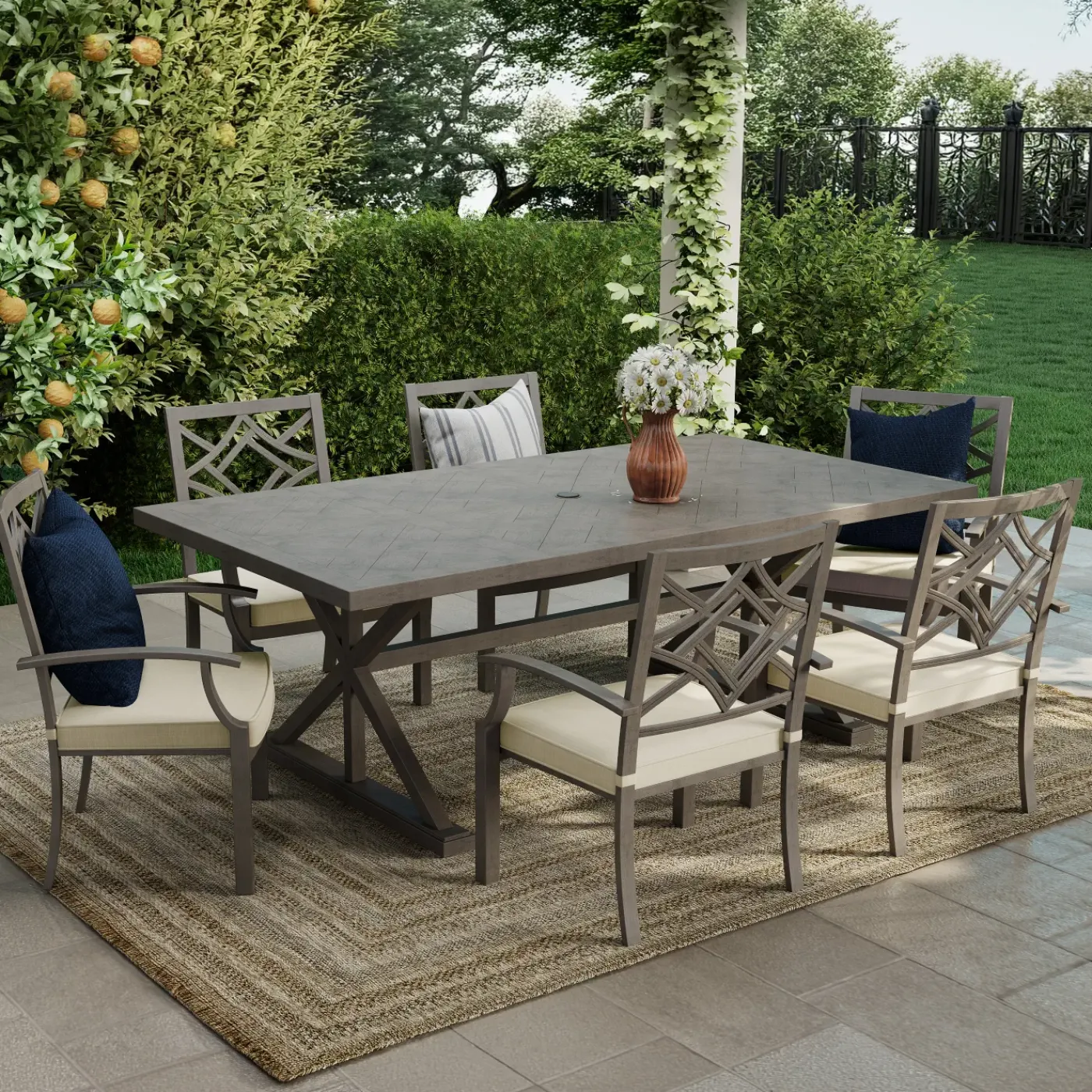 New Saint Lucia 7pc Dining Set: Table & 6 Armchairs Outdoor Dining|Outdoor Furniture Sets