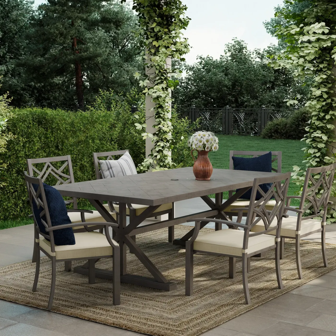 New Saint Lucia 7pc Dining Set: Table & 6 Armchairs Outdoor Dining|Outdoor Furniture Sets