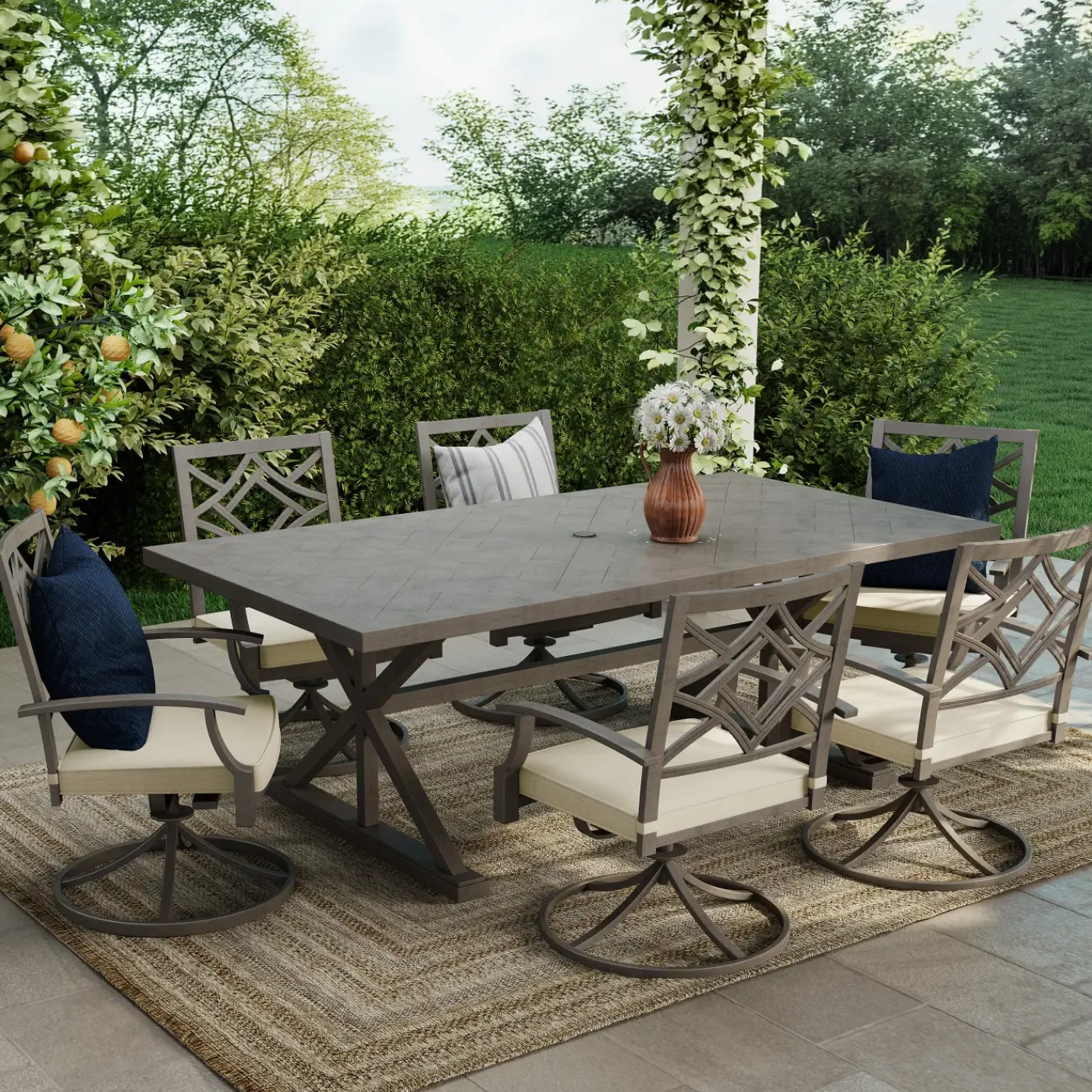 Sale Saint Lucia 7pc Dining Set: Table & 6 Swivel Armchairs Outdoor Dining|Outdoor Furniture Sets
