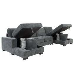 Discount Slumber 3pc Double Storage Chaise Sleeper Sectional Living Room Sets|Sectionals