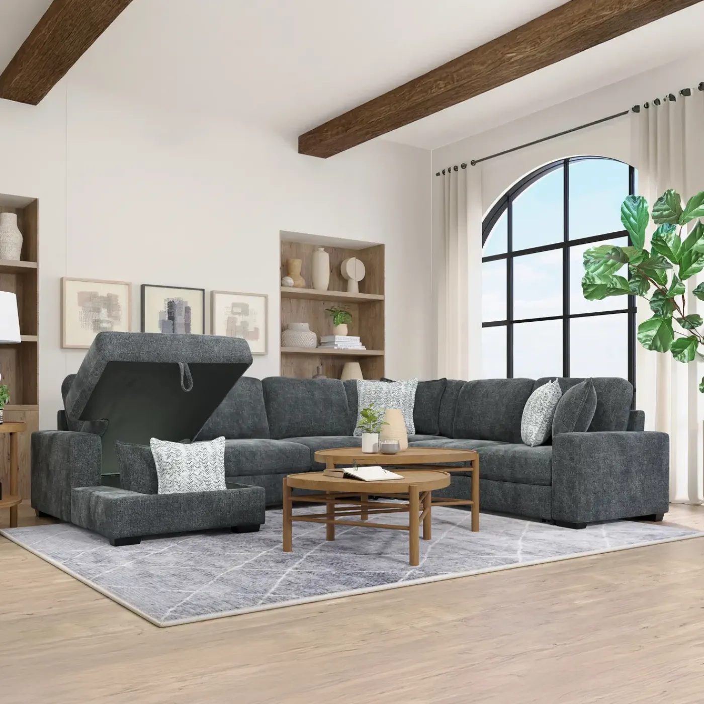 Sale Slumber 4pc Sleeper Sectional with LAF Storage Chaise Living Room Sets|Sectionals