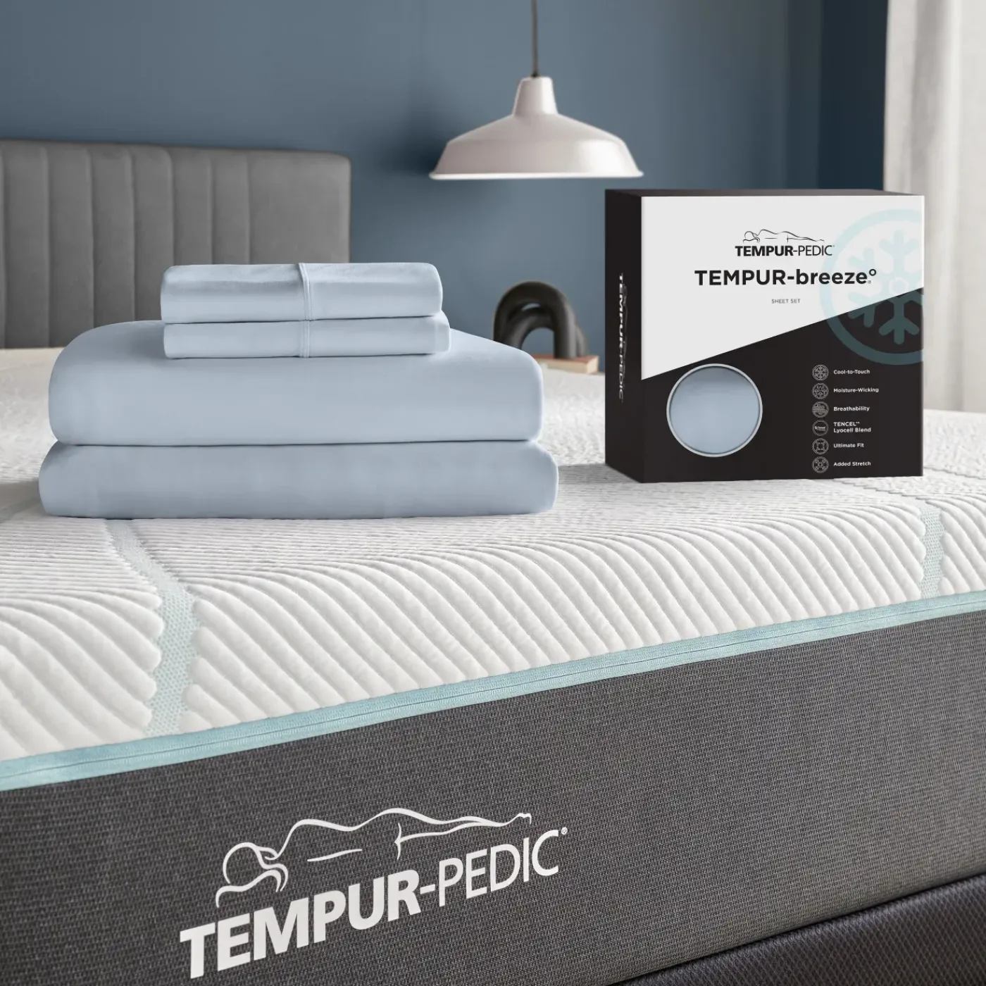 Online Tempur Breeze Cooling Blue Sheet Set Sheets & Mattress Protectors