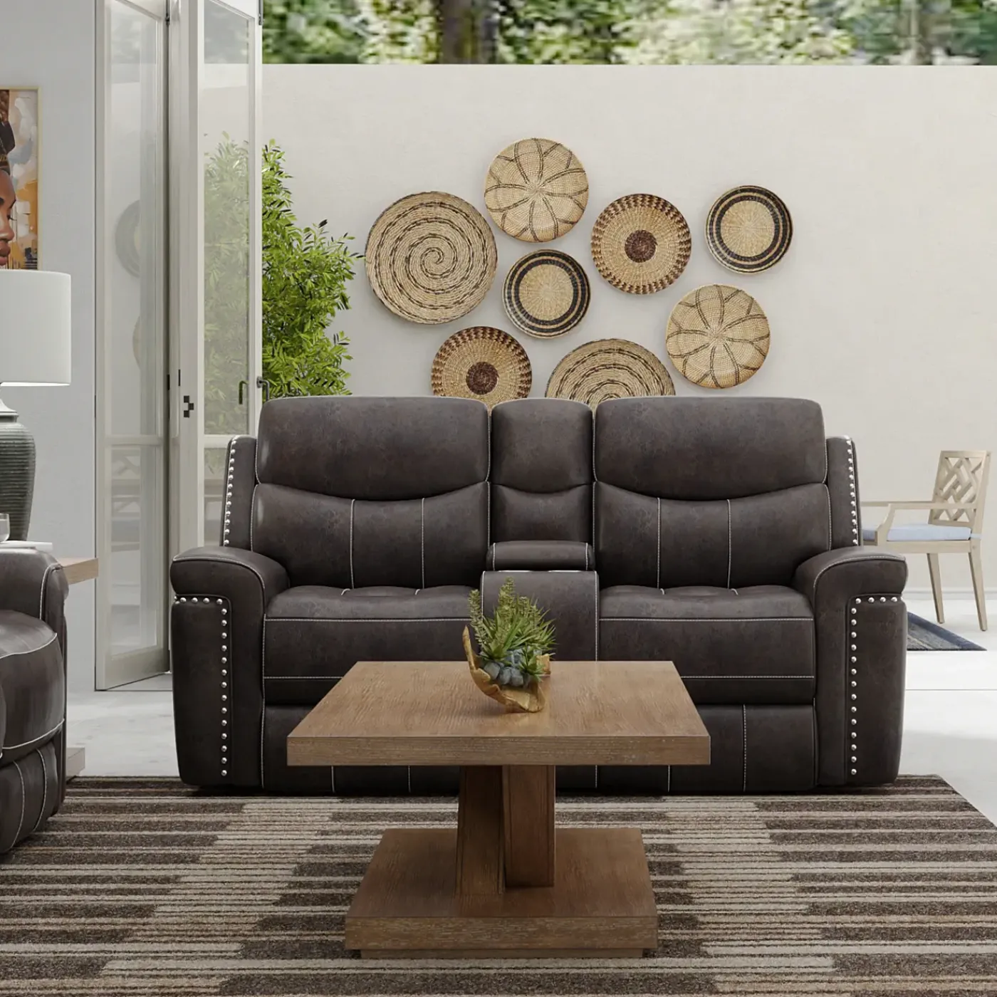 Triplex Power Reclining Console Loveseat Reclining Furniture