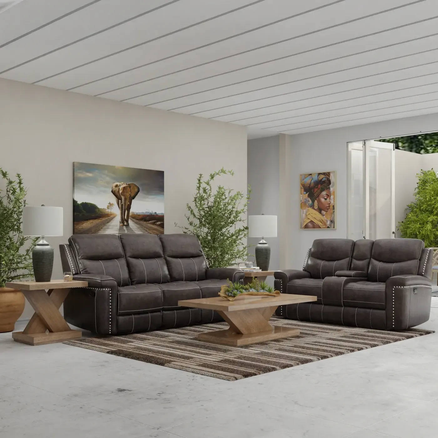 Triplex Power Reclining Living Room Set-Gray Living Room Sets