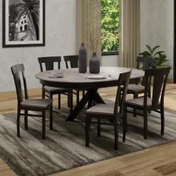New Vibrance Extendable Round Dining Table& 6 Chairs With Custom Finish Options Dining Room Sets|All Outlet & Clearance Items