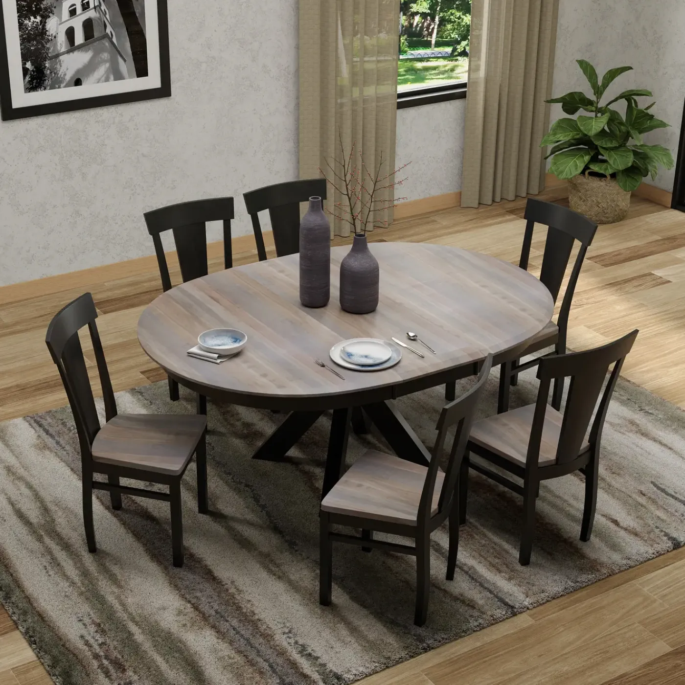 New Vibrance Extendable Round Dining Table& 6 Chairs With Custom Finish Options Dining Room Sets|All Outlet & Clearance Items