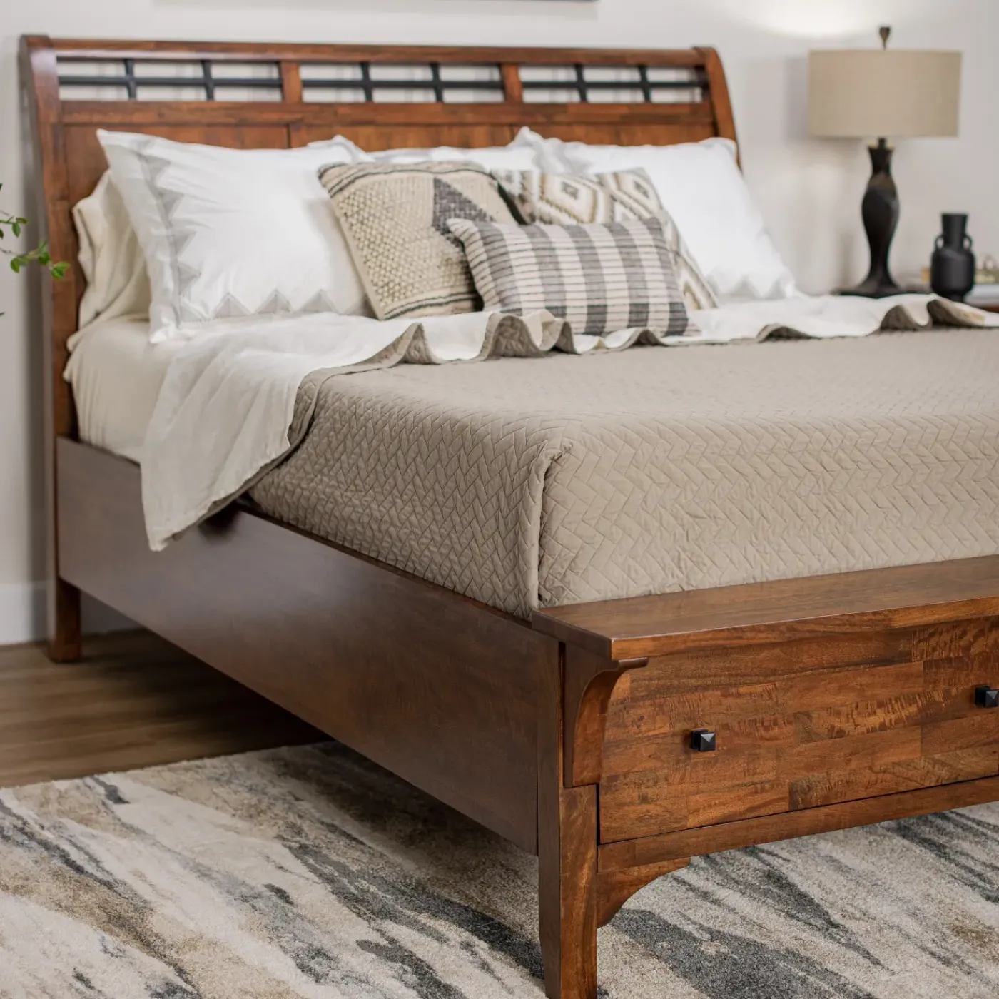Clearance Wisteria Eastern King Storage Sleigh Bed, Dresser, Mirror & Nightstand Bedroom Sets