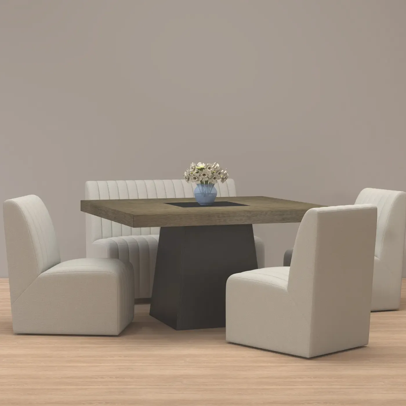 Zander 5pc Dining Set: Table, 3 Upholstered Side Chairs & Bench Dining Room Sets