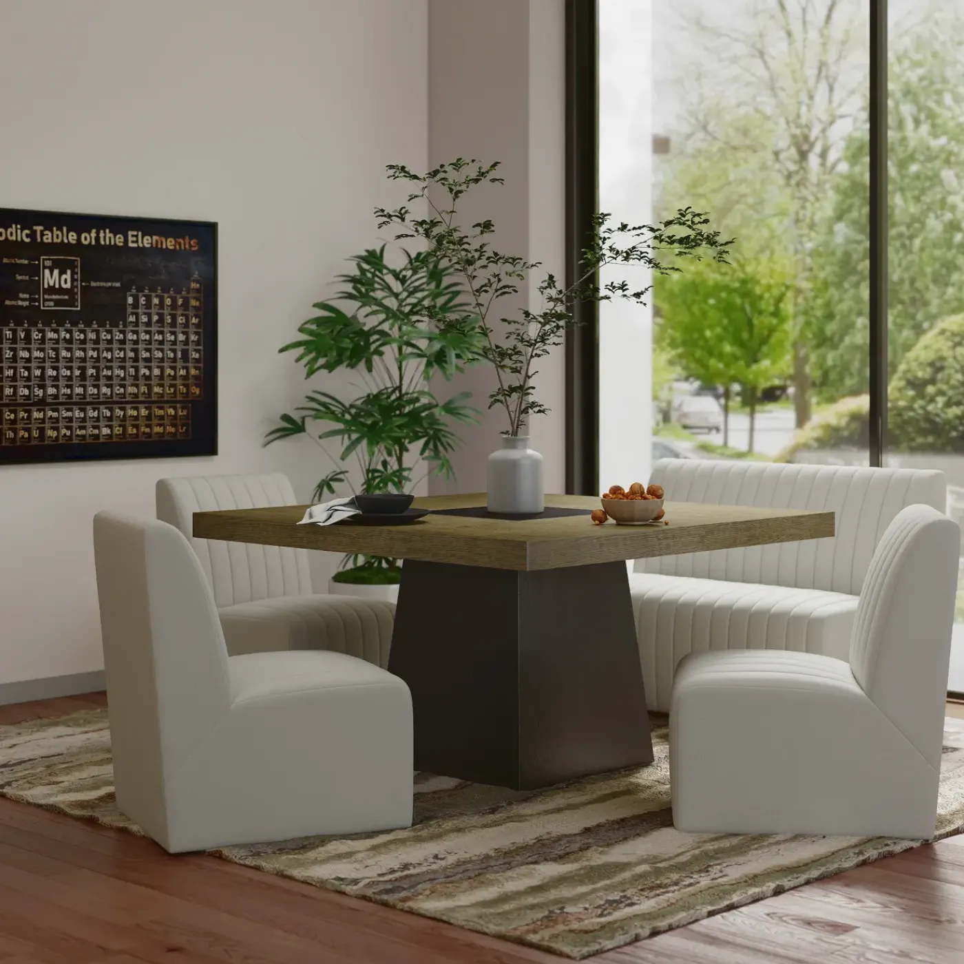 Zander 5pc Dining Set: Table, 3 Upholstered Side Chairs & Bench Dining Room Sets